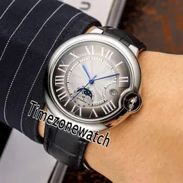 New WJBB0027 Moon Phase Automatic Mens Watch Rose Gold Gray White Texture Dial Big Roman Markers Black Leather Watches Timezonewatch E106b2
