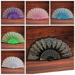 Folding Hand Held Flower Fan 9 Colors Summer Chinese/Spanish Style Dance Wedding Lace Colorful Fans Party Favor OOA6938