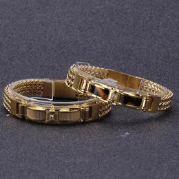 13MM Hiphop Men Gold Stainless Steel Mesh Biker Bracelet Jewelry Punk Male Curb Chain Bracelets With Magnet Clasp