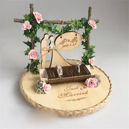 Creative wood ring pillow wedding ceremony forest style handmade ring holder engagement marriage proposal day wedding decorations326q