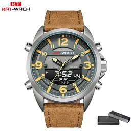 KT Orologio da polso da uomo Orologio di lusso per uomo Orologio in pelle Uomo Stile militare esercito Quarzo digitale da uomo Casual impermeabile KT18182271