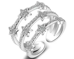 Silverringar Romantiska Multilayers Twinkling CZ Crystal Stars Zircon Stone Smycken För Kvinnor Nice Gift GB67