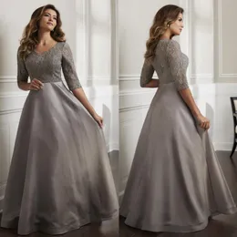 Snygg en linje spets mor till bruden klänningar v nacke halv ärmar bröllop gäst klänning golv längd plus storlek formella klänningar