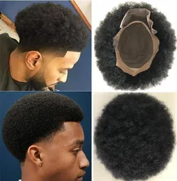 Hair System Haarteile Afro Kinky Curl Vorderspitze mit Mono NPU Toupet Brasilianisches Echthaar Ersatz für schwarze Männer