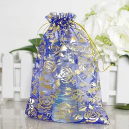 100st Gold Rose Organza Packing Bags Jewellery Pouches Favor Holders Wedding Party Christmas Gift Bag 5 X 7 Inch218K