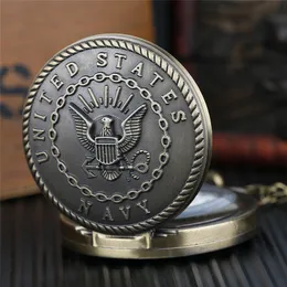 Vintage bronze retro estados unidos emblema militar relógio de bolso quartzo movimento analógico relógios para homens mulheres colar chain315c