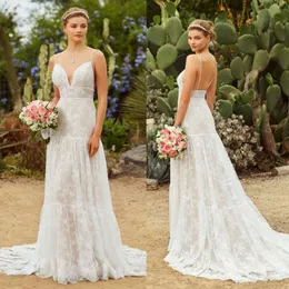 Abiti Kitty Chen A Line Bohemian Abiti da sposa applicati in pizzo Sweep Train Abito da sposa Boho sexy con applicazioni