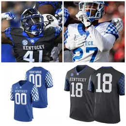قمصان كرة القدم مخصصة Kentucky Wildcats 2019 أي اسم رقم أزرق أسود أبيض 1 Lynn Bowden Jr. 3 Terry Wilson 56 Kash Daniel NCAA 150th Jersey