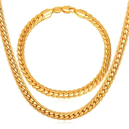 Moda Jóias Definido 18K Amarelo Ouro Preenchido Herringbone Colar Pulseira Chain Link Mens Acessórios
