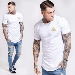 Mode sommar fitness t-shirt män hip hop t-shirts oregelbunden krökt ben kortärmad bomull siksilk t-shirt