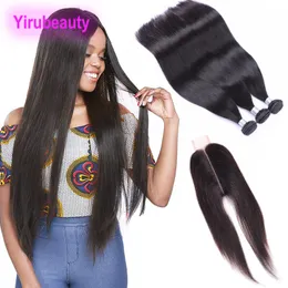 Brazilian Human Hair Extensions Silky Straight 3 Bundles With 2X6 Lace Closure 4 Pieces/lot Mink 2*6 Lace Closures Bundles 10-28inch