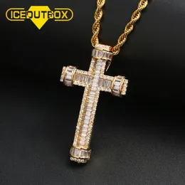 Mode Baguette Crystal Cross Pendant Halsband för kvinnor Höfthopp Smycken Iced Out Cubic Zircon Cuban Rope Tennis Chain