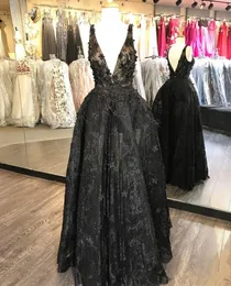 2020 nuovi abiti da sera con applicazioni floreali 3D in pizzo sexy con scollo a V abito da ballo con perline taglie forti abiti da cerimonia neri