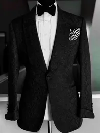 Custom Made Erkekler Suits Siyah Desen Damat smokin Şal Yaka Groomsmen Düğün En İyi Man 2 adet (Ceket + Pantolon + Kravat) L472