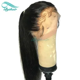 Silkeslen rak spets front mänskligt hår peruk pre plocked hårlinje brasiliansk jungfru hår full spets peruk med baby hår för svart kvinnor byteair