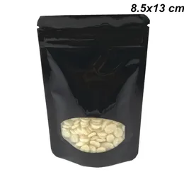 100pcs / lot 8,5x13 cm stand preto Up Alumínio Zipper embalagem saco com indicador redondo Mylar Foil reutilizáveis ​​Bolsa de armazenamento for Cookie