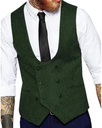 2020 Brown Groom Vests Country Wedding Wool Herringbone Tweed Vest Slim Fit Men's Vest For Suit Dress Waistcoat Farm Groomsme257M