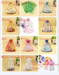Julklapp Smycken Väskor Organza Satin Candy Bag Leksaker Väska 11 Färger Hjärt Smycken Påse Bröllopsfest Förpackning Väskor Flera storlekar