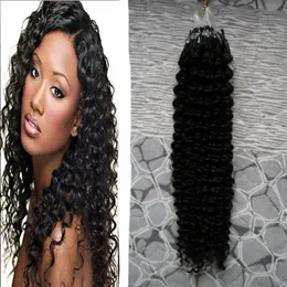 100% Remy Hair Loop Micro Ring Pärlor Human Kinky Curly Micro Link Hårförlängningar 10-24 tum 1g / sträng 100g Micro Ring Hair Extensions