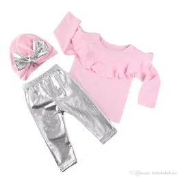 abbigliamento per bambini Set di abbigliamento Principessa ragazza fungo pizzo Primavera / Autunno T-shirt rosa + argento Pantaloni lunghi + cappello a fiocco set di tre pezzi Fashi