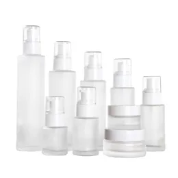 Frostat glas Kosmetisk flaska Tom återfyllningsbar Lotion Spray Flaskor Kosmetik Prov Förvaringsbehållare Järter 20ml 30ml 40 ml 80 ml 100ml