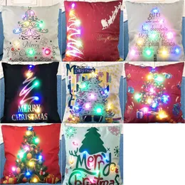 Federa per cuscino luminosa natalizia a LED Fodere per cuscini in lino Fodera per cuscino Babbo Natale stampato Federa per divano Decorazioni per auto DHL XD20194