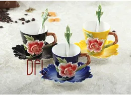 Kwiat 2019 Emalia Kubek Kubek Porcelanowy Herbata Mleka Puchar Zestaw Kreatywny Ceramiczny Drinkware Europejski kości Chiny Copo
