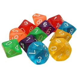 10-Dices Ten Sided Gem Dice Die for RPG Dungeons&Dragons Board Table Games Transparent Multicolor