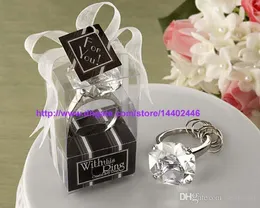 送料無料50pcsこのリングダイヤモンドキーホルダーホワイトキーチェーンの結婚式の好みの贈り物