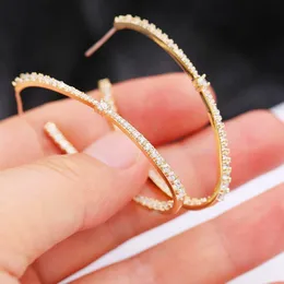 Hoop Huggie Vecalon 925 Silver Large Hoop Earrings Gold/Silver Color For Women Big Circle Earrings 925 Sterling Silver Wedding Jewelry Party Accessories