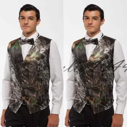 2019 New Fashion Camo Groom Vest Camouflage Slim Fit Mens Formal Tuxedo Vest For Wedding Free Shipping (Vest+Bow)