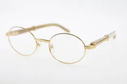 Designer Herr Kvinnor Lyxig Guldglasögonbåge Kvinnor Rund Vit Äkta Naturligt Horn Modeglasögon med låda C Dekorationsglasögon