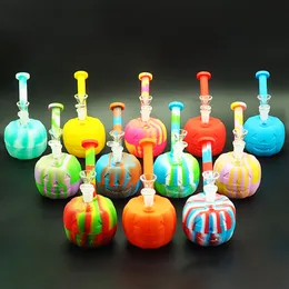 Food grade Pumpkin Dab Rig Hookahs Halloween Silicone Water Pipes Glass Bong pyrex bubbler for Smoking Pipe Hookah With Glass Bowl Colorful