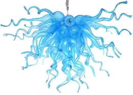 Kwiat Wisiorki Lampy Nowoczesne Blue Colored Chandeliers Ręcznie Dmuchanie Murano Szkło LED Custom Made żyrandol Wisiorek Światło