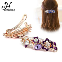 Haimeikang 2019 Ny kristallblomma hårklipp hårnålar för kvinnor Mode Rhinestone Pearl Clips Hårtillbehör Drop Shipping