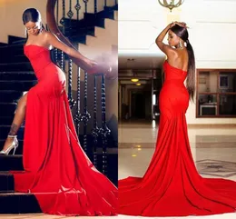 Czerwony Sexy Długie Suknie Eleganckie Sweetheart Formalne Suknie Wieczorowe High Side Slit Party Court Train Sukienka Formalna Sukienka Tanie Robe De Soirée