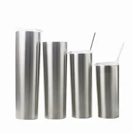 Ny 30oz Skinny Tumbler med lock och halm Rostfritt stål Slim Tumblers Cup Vakuum Isolerad Vattenflaska Reser Kaffe Muggar