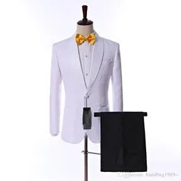 Nuovi arrivi One Button White Paisley Smoking dello sposo Scialle Risvolto Groomsmen Best Man Party Abiti da sposa uomo (giacca + pantaloni + cravatta) K3