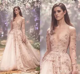 Eleganckie Sheer Długie Rękawy Koronki Suknie Wieczorowe 2019 Illusion Tulle Koronki Aplikacja Zroszona Długość podłogi Formalna Prom Prom Nosić Suknie BC1131