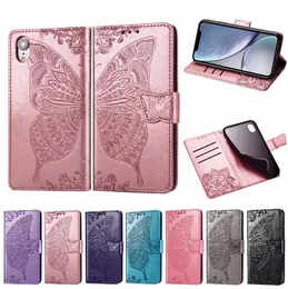 Mandala Butterfly Embossing Läder Flip Plånbok Väska Mjuk Telefon Skal Fodral för Huawei P30 Pro Lite Y7 Y6 2019 Samsung A40 A50 A70 M20