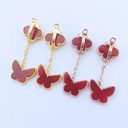 Fashion-S925 Silver plated 18k gold slim temperament four-leaf clover tiger eye stone butterfly earrings