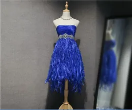 Ruffled Strapless Homecoming Dresses with Crystal 2020 Organza High Low Party Dress Royal Blue Prom Gowns
