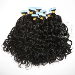 VMAE Virgin Natural Tape In Human Hair Extension 100g Afro Kinky Curly Body Water Deep Wave Straight 3B 3C 4B 4C