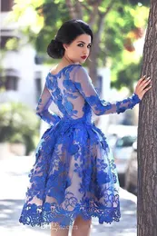 2019 Новые королевские голубые вечерние платья длинные рукава колена 3D цветочные аппликации официальные платья арабские платья 403