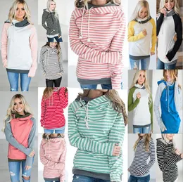 Girls Hoodies Patchwork Pocket Hooded Coat Women Striped Long Sleeve Sweatshirts Jumper Tops Pullover Hoodie Casual Outerwear D7062