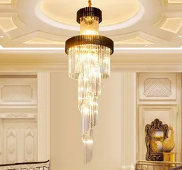 Modern Luxury Large Gold Pendant Spiral Crystal Chandelier Lighting Creative Long LongleLiers Crystal LED Lampa för Hotel Hall Home Myy