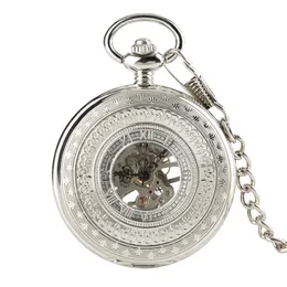 Vintage Bronze/Silver Pocket Watch Skeleton Hand-winding Mechanical Watches for Men Women Clock FOB Pendant Chain Gift reloj de bolsillo