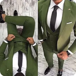 Bellissimi abiti da uomo verde militare su misura per abiti da sposa Business Slim Fit Casual Smoking da sposo Prom Blazer da uomo migliore (giacca + pantaloni + gilet)