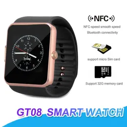 GT08 Bluetooth Akıllı İzle SIM Kart Yuvası ile NFC Sağlık Bilezik Android Samsung iPhone Smartphone Için PK DZ09