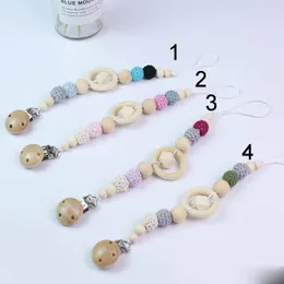 new Pacifier Clip Chain Baby Infant Soothie Accessories Crochet Wooden Beads Prevent drop Paci Holder Clips Teether Shower Toy